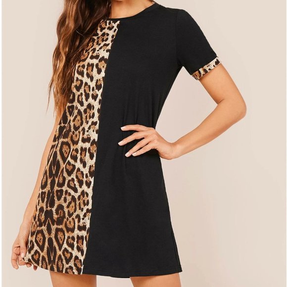 Dresses & Skirts - Two Tone Tee Leopard Dress